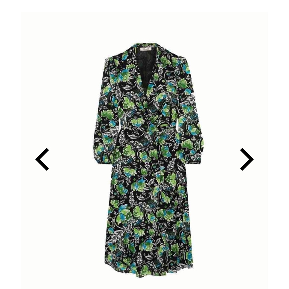 Diane Von Furstenberg Black and Green Floral Dress - Picture 3 of 7